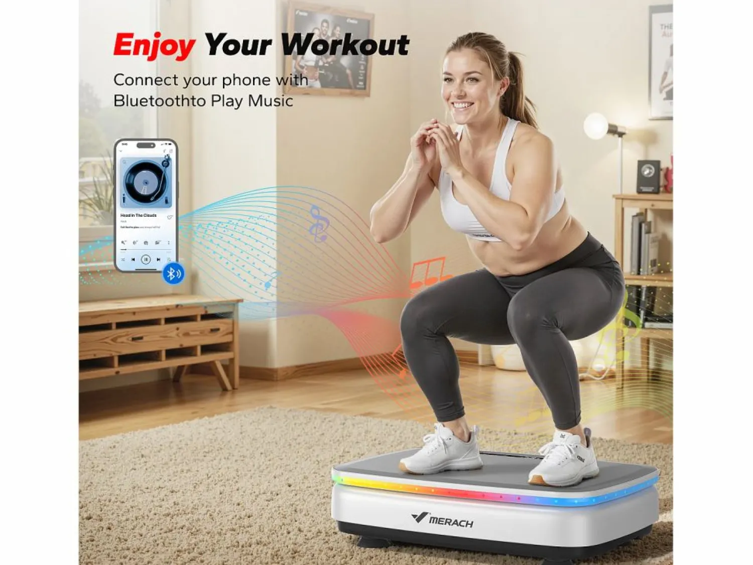 Hot Plataforma Vibratória , 99 Níveis, Bluetooth, Luzes e Ecrã de LED, Altifalante Integrado, Controlo Remoto, Modo duplo, Máx 150 kg, Branco Aparato De Musculación