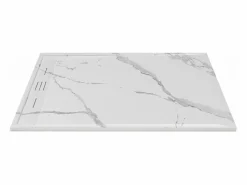 Shower & Design Plato de ducha a ras de suelo cortable en resina SMC - Blanco marmolado - 140 x 90 cm - LYROSA