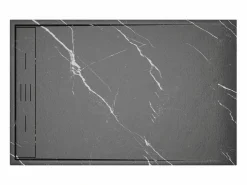 Best Shower & Design Plato de ducha a ras de suelo recortable en resina SMC - Negro marmolado - 140 x 90 cm - LYROSA Negro / Blanco