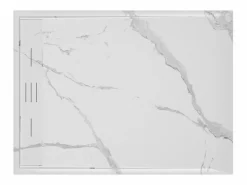 Shower & Design Plato de ducha blanco veteado extraplano de resina SMC, cortable, con sifón, 120x90 cm, LYROSA Gris claro / Blanco
