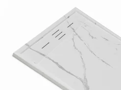 Shower & Design Plato de ducha blanco veteado extraplano de resina SMC, cortable, con sifón, 120x90 cm, LYROSA Gris claro / Blanco