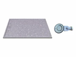 Sale Shower & Design Plato de ducha Efecto Terrazo extraplano en resina cortable, con sifón, 120x90 cm, LYROSA Gris / Blanco