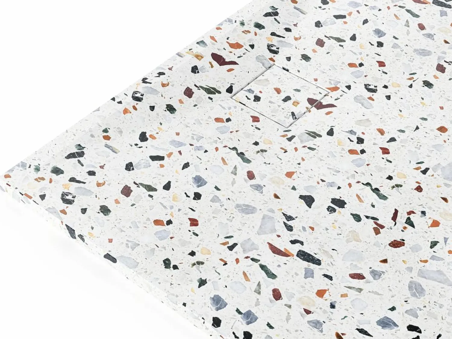 Hot Shower & Design Plato de ducha extraplano recortable de resina SMC - terrazo blanco - 140 x 90 cm - MIRNOSA Azul / Blanco