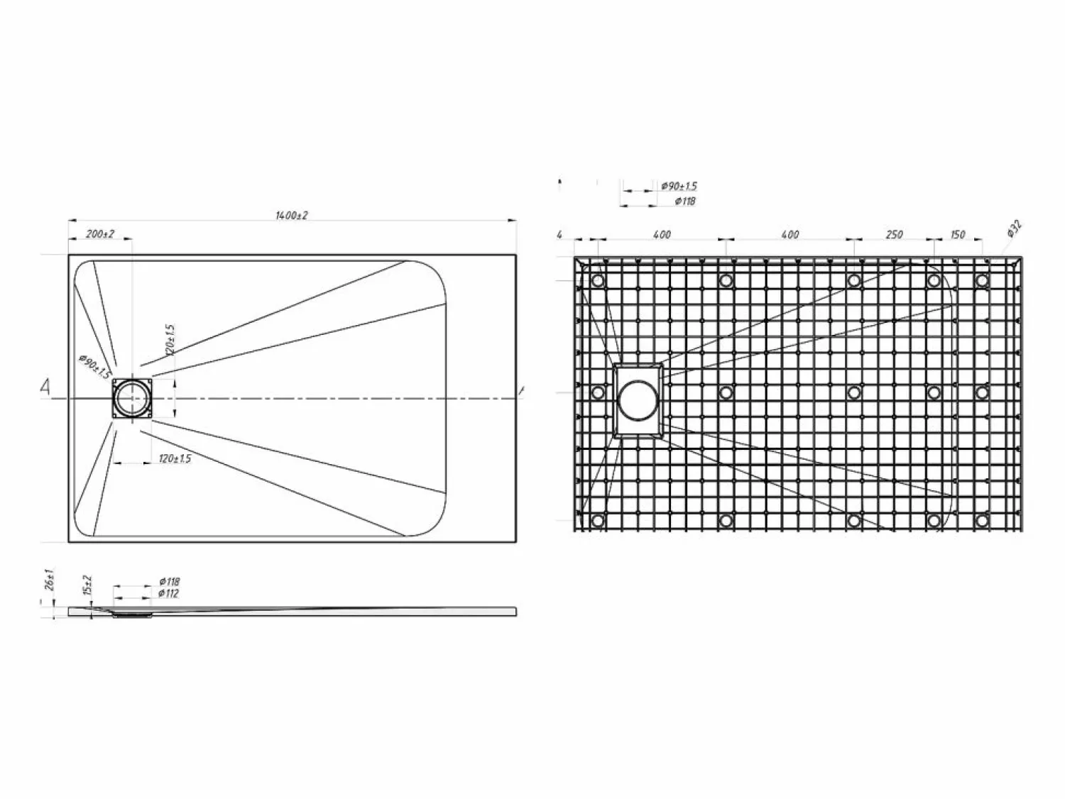 Hot Shower & Design Plato de ducha extraplano recortable de resina SMC - terrazo blanco - 140 x 90 cm - MIRNOSA Azul / Blanco