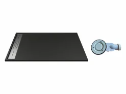 Online Shower & Design Plato de ducha negra de resina para colocar o empotrar con sifón, Ancho 140 x Prof. 90 cm, LYROSA Negro