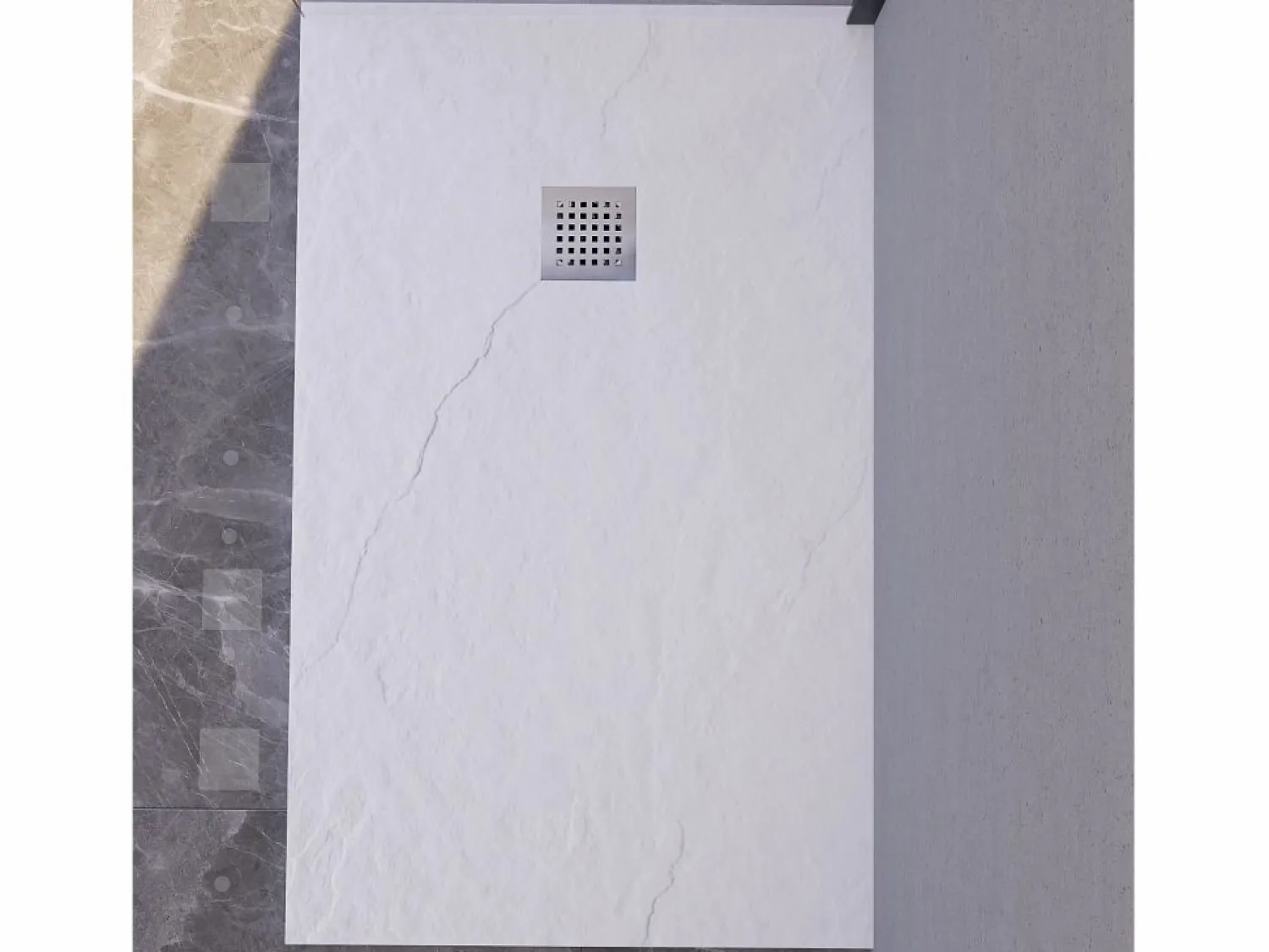 New Plato de ducha 80x180 cm resina antideslizante | Carga mineral, textura piedra, | Incluye válvula y rejilla Blanco