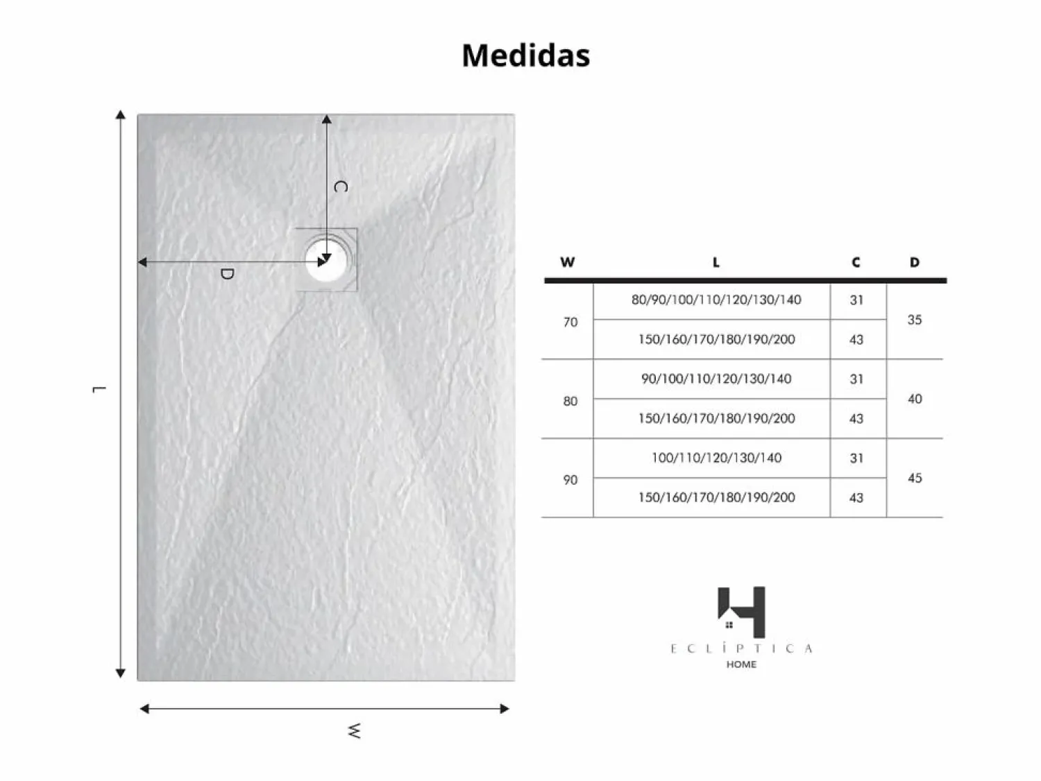Plato de ducha 70x130 cm resina antideslizante | Carga mineral, textura piedra, | Incluye válvula y rejilla Plato De Ducha