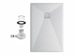 Plato Ducha Resina TITAN- Antideslizante Extraplano Ultraligero Textura pizarra Color 80X170 CM-Valvula+Rejilla Inox
