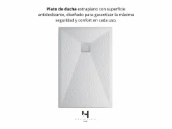 Hot Plato Ducha Resina TITAN- Antideslizante Extraplano Ultraligero Textura pizarra Color 90X160 CM-Valvula+Rejilla Inox Blanco