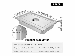 Discount Plato, SucceBuy - Sartén Vaporera de Acero Inoxidable de 10,1 CM de Profundidad con Tapa, 13 L, Antiatasco, Paquete de 4