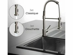 Essebagno Plimo Mezclador para fregadero con ducha móvil, estilo acero inoxidable