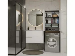 POLA - Armario de Baño sobre la Lavadora - Antracita / Blanco - 64 x 30 x 180 cm Mueble Para Lavadora