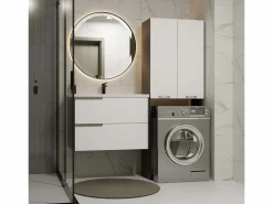 POLA - Armario de Baño sobre la Lavadora - Antracita / Blanco - 64 x 30 x 180 cm Mueble Para Lavadora