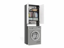 POLA - Armario de Baño sobre la Lavadora - Antracita / Blanco - 64 x 30 x 180 cm Mueble Para Lavadora