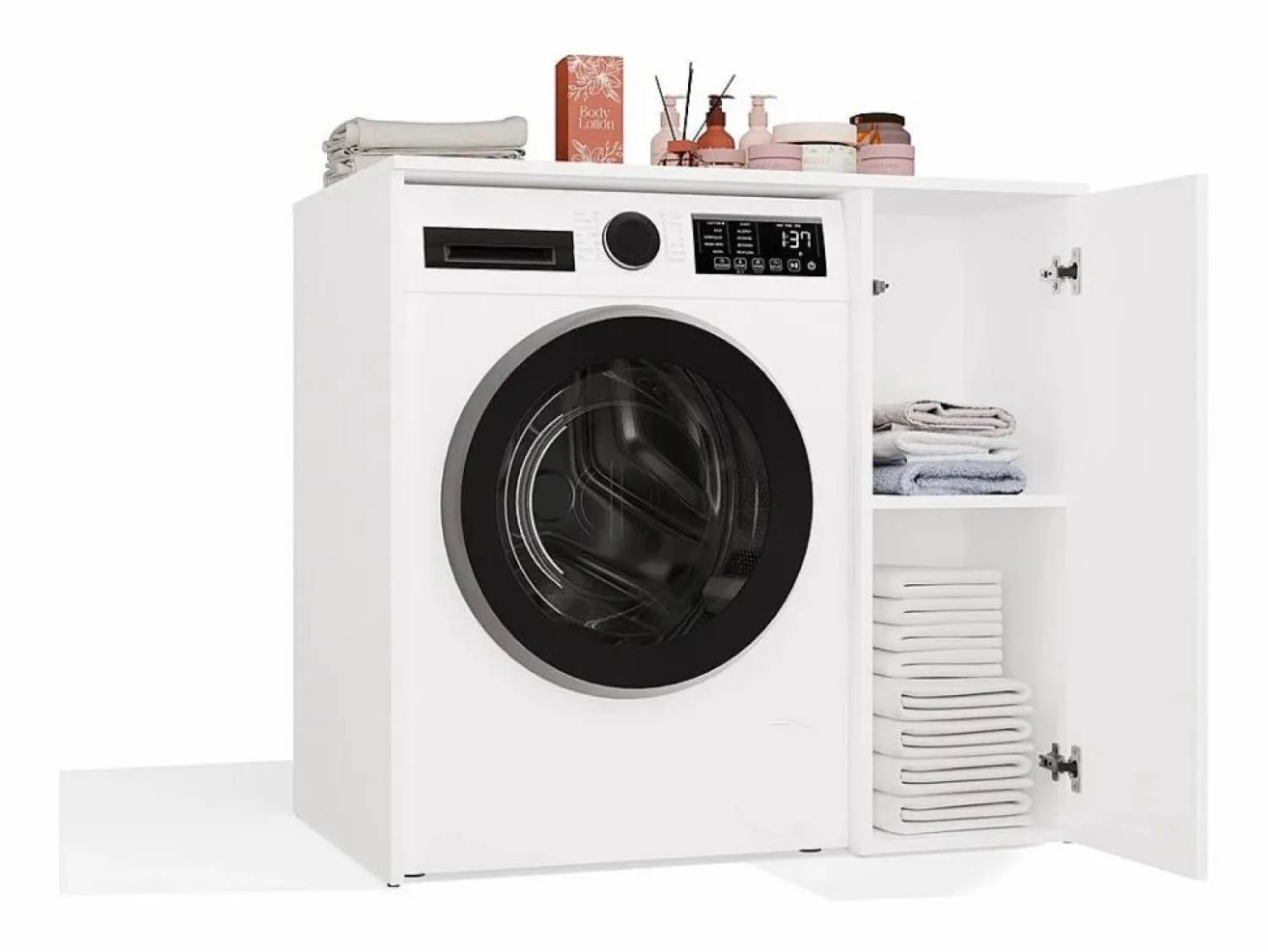 Best POLA NP 1D - Armario para lavadora de baño con puertas 2 estantes - 95x64x88,5 cm - Mueble Para Lavadora