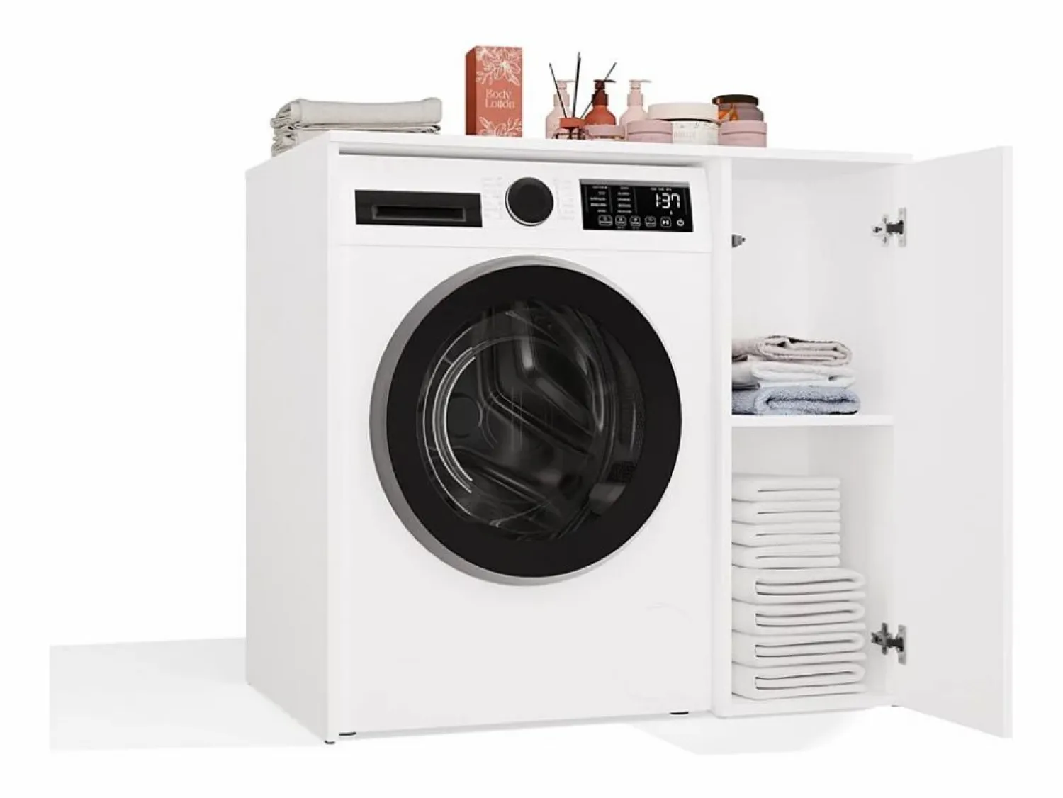 Best POLA NP 1D - Armario para lavadora de baño con puertas 2 estantes - 95x64x88,5 cm - Mueble Para Lavadora