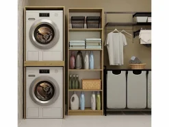 Outlet POLA TWIN - Armario de baño para lavadora y secadora con columna de estantes - Roble Mueble Para Lavadora