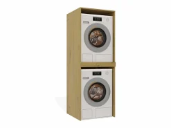 Outlet POLA TWIN - Armario de baño para lavadora y secadora con columna de estantes - Roble Mueble Para Lavadora