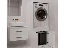 Online POLA TWIN 1S - Mueble de baño para lavadora y secadora, mueble con cajón - 64x64x162 cm - Mueble Para Lavadora