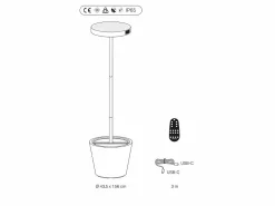 Poldina Reverso Solar L - Lámpara de pie LED solar y recargable 11,7W - Lámpara de pie para exterior e interior H.156cm