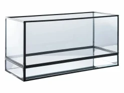 ebuy24 Portavelas de metal y cristal 30 x 15 cm Negro