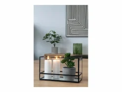 ebuy24 Portavelas de metal y cristal 30 x 15 cm Negro