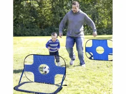 Discount Portería de fútbol desplegable, 2 piezas, portátil y plegable, con bolsa de transporte, (123 x 80 x 80 cm) Azul