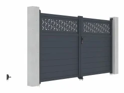 Hot EXPERTLAND Portón aluminio - Ancho 305 x Alt. 181 cm - Antracita - BAZIO Gris antracita