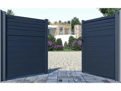 Discount EXPERTLAND Portón aluminio persiana - Ancho 305 x Alt. 181 cm - Antracita - VIAZO Gris antracita