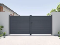 EXPERTLAND Portón batiente eléctrico de aluminio persiana Ancho 305 x Alt. 166 cm antracita VIAZO