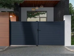 Clearance EXPERTLAND Portón motorizado de aluminio color antracita NAZARIO - Ancho 392 x Alt. 158 cm Gris antracita