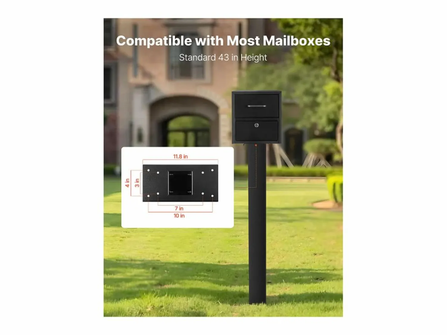 New Poste de Buzón SucceBuy, 109,4 x 30 x 15 cm, Soporte de Buzón Empotrado Acero Revestimiento en Polvo, con Placa Universal Negro