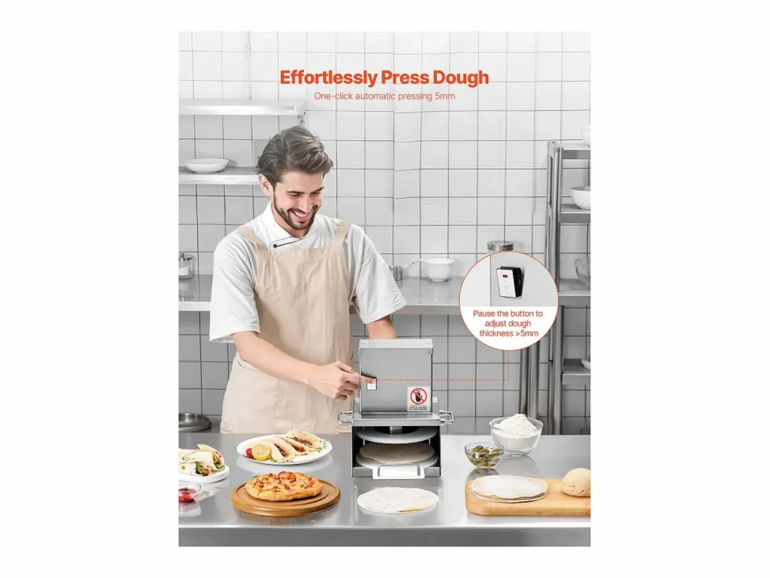 Discount Prensa para Masa SucceBuy Eléctrica, Placa 15 cm, Prensa para Pizza de Acero Inoxidable, Formadora de Pizza Comercial de Grosor Ajustable, para Cafés Plateado