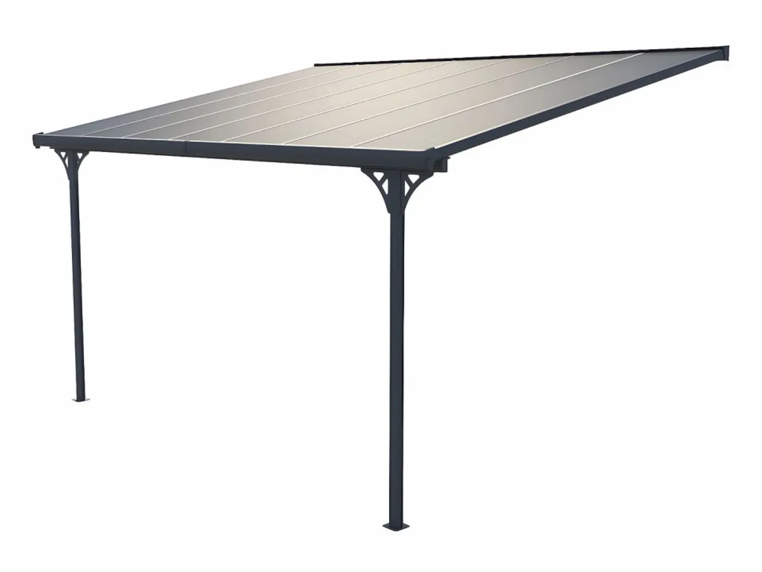 New Pérgola adosada aluminio 13,2 m² antracita ALVARO - Ancho 436 x Prof 305 x Alt 240/285 cm Pérgola