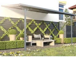 New Pérgola adosada aluminio 13,2 m² antracita ALVARO - Ancho 436 x Prof 305 x Alt 240/285 cm Pérgola