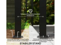 Pérgola adosada con techo impermeable, estructura metálica, color oscuro (248x298x250 cm)