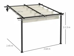 Clearance Pérgola adosada con techo retráctil, estructura de aluminio, color crema (297x297x230cm) Blanco