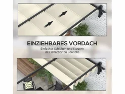 Clearance Pérgola adosada con techo retráctil, estructura de aluminio, color crema (297x297x230cm) Blanco