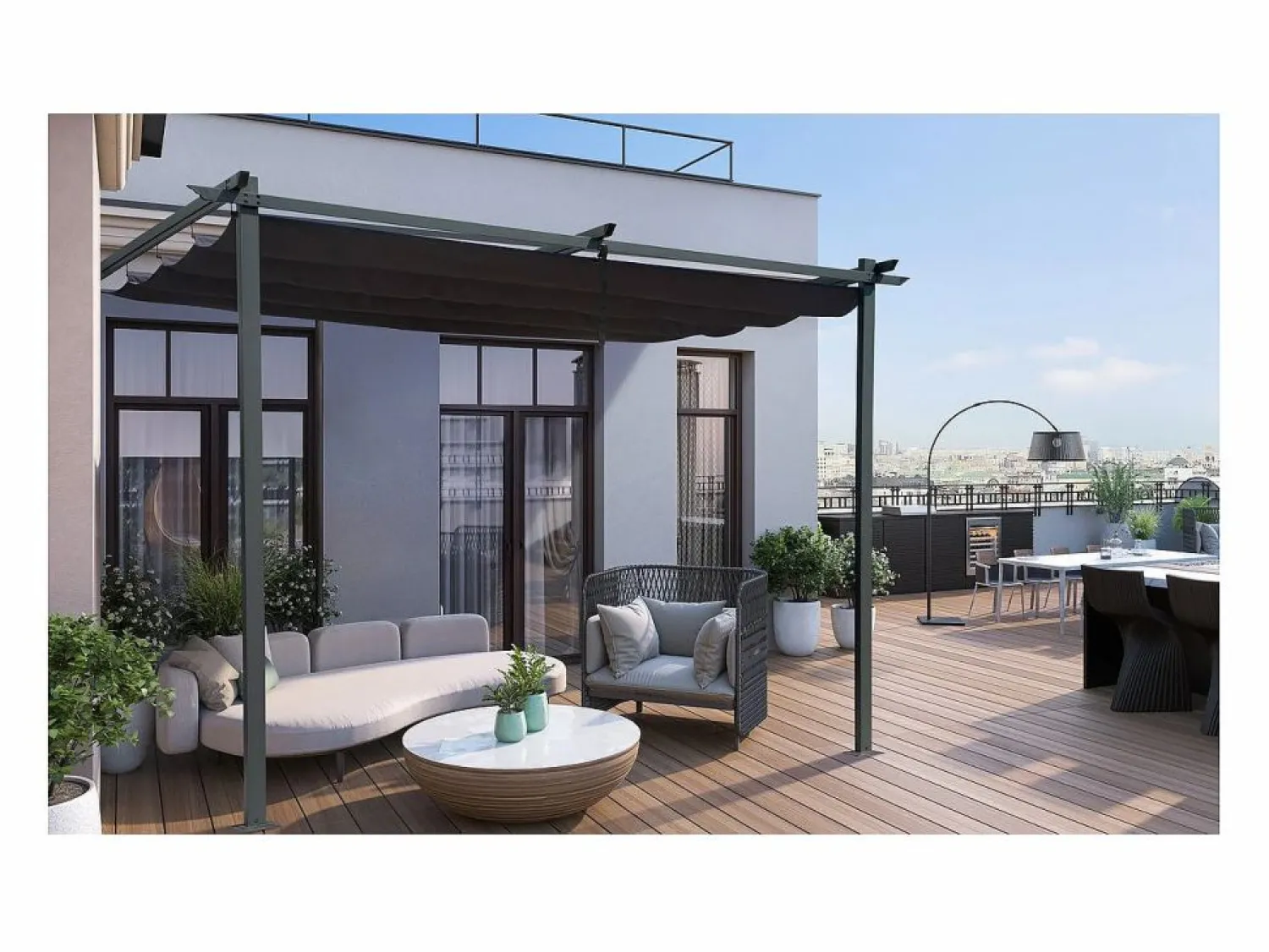 Clearance Habitat et jardin Pérgola adosada con techo retráctil - 3 x 3 m - Gris antracita