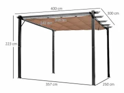DripeX Pérgola autoportante 3 × 4 x 2.23 m - techo retráctil - lona marrón - estructura de aluminio -
