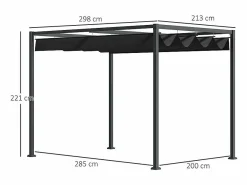 DripeX Pérgola autoportante en acero inoxidable, con techo de poliéster deslizante, 298 x 213 x 221 cm,