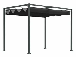 DripeX Pérgola autoportante en acero inoxidable, con techo de poliéster deslizante, 298 x 213 x 221 cm,