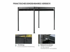 DripeX Pérgola autoportante en acero inoxidable, con techo de poliéster deslizante, 298 x 213 x 221 cm,
