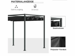 DripeX Pérgola autoportante en acero inoxidable, con techo de poliéster deslizante, 298 x 213 x 221 cm,
