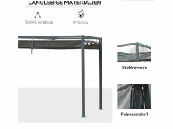 Online Pérgola autoportante en metal 298 x 213 x 221 cm, con techo abatible - lona corrediza - Pérgola