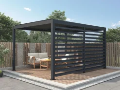 Best EXPERTLAND Pérgola bioclimática autoportante en aluminio 12 m² antracita con celosía - AMADORA Gris antracita