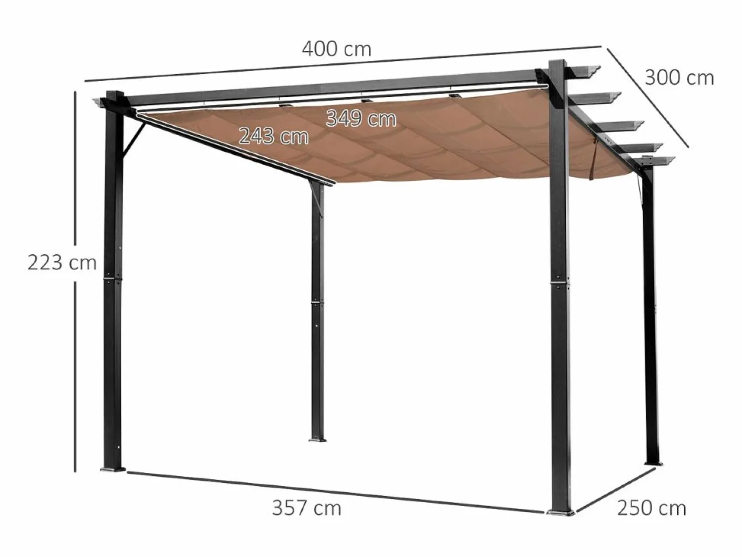 New Pérgola Bioclimática Autoportante 3x4 m – Techo de Tela Retráctil de Aluminio – Toldo Ajustable para Terraza, Resistente a UV e Impermeable para Jardín Gris