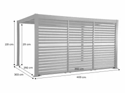 Clearance Pérgola bioclimática de aluminio y acero 3x4m + 3 persianas 1.3m Pérgola