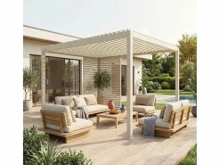New Sweeek Pérgola bioclimática de aluminio 3x4m + 1 persiana 1m+ 1 persiana 1.3m Beige