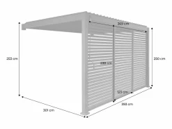Pérgola bioclimática de aluminio adosada 3x4m + 3 persianas 1.3m Pérgola